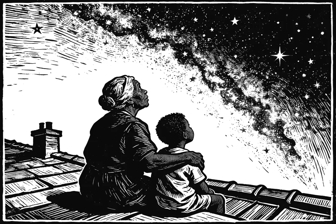 A quiet scene of people helping one another.